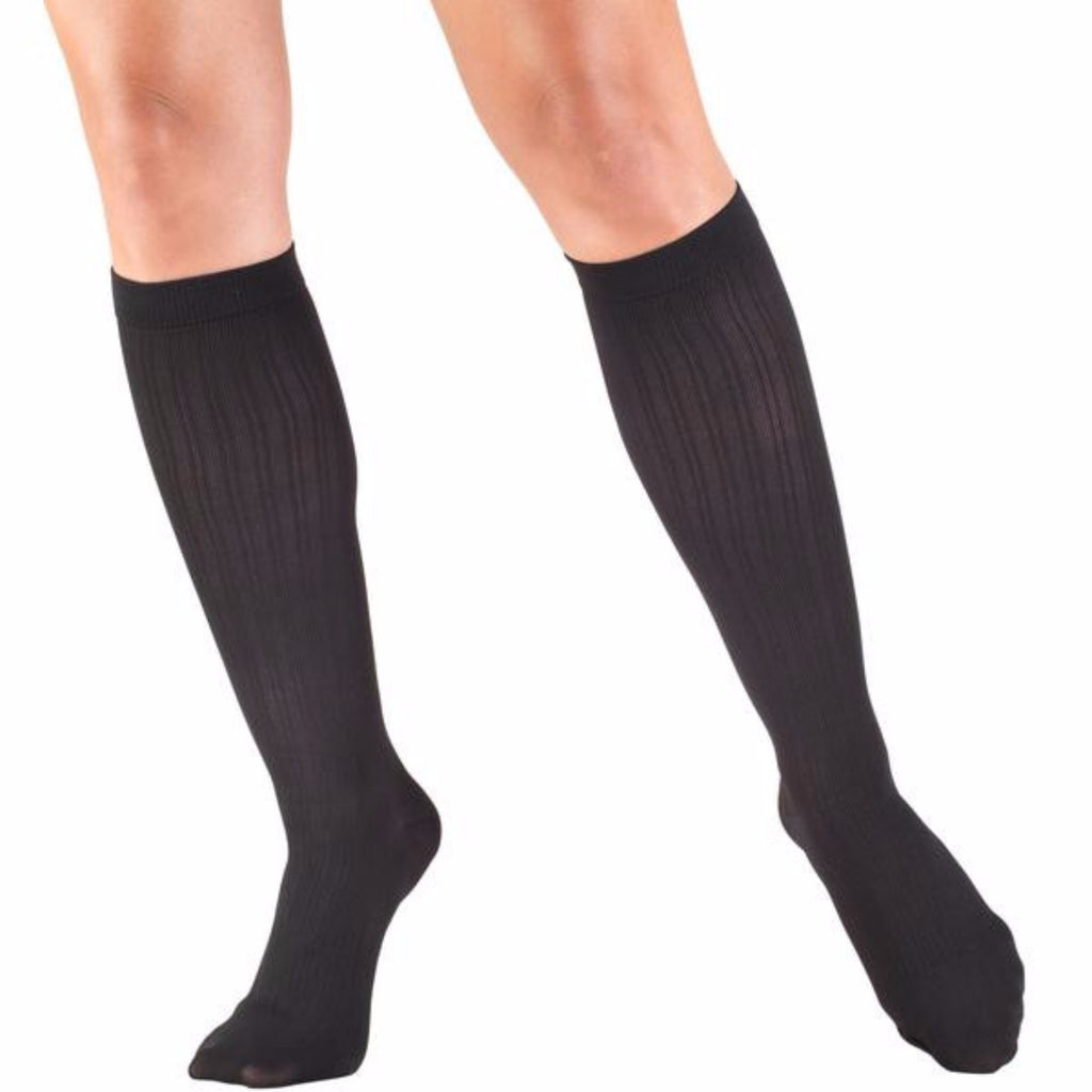 Knee High Sock Black Rib Knit Pattern for Women 15-20 mmHg